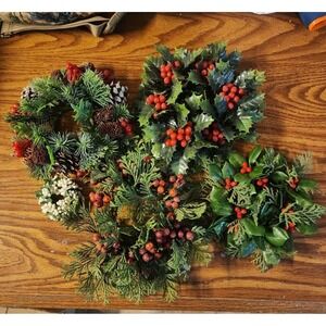 Vintage Lot Of 5 Christmas Faux Floral Candle Rings Wreaths MCM Holly Berry